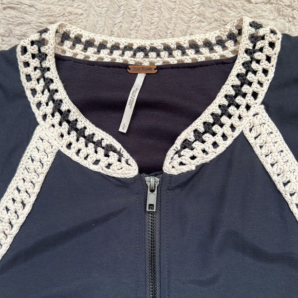 Free People baseball jacket cropped crochet trim Size Large - Picture 6 of 16